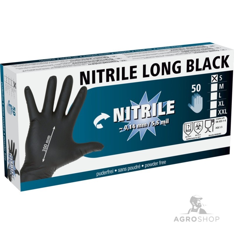 Engångshandskar svarta Nitrile Long Black 6,5-7/S 50st