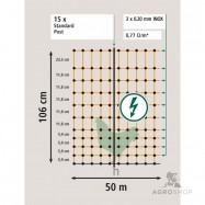 Stängselnät PoultryNet för elstängsel för fjäderfä 1,06x50m med stolpar