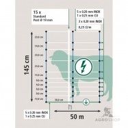 Elstängselnät AKO TitanNet mot vargar 1,45x50m med fotstöd