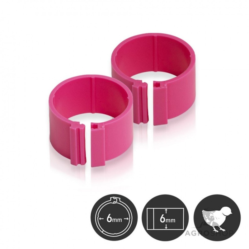 Benringar för fåglar Ø6mm 25st, rosa