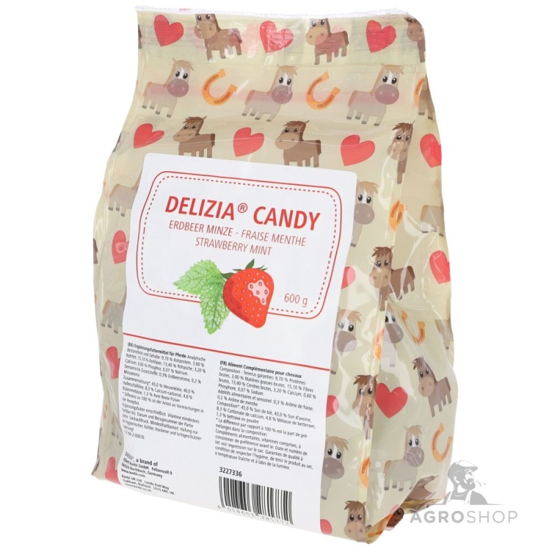 Hästgodis Candy jordgubbe/pepparmynta 600g Delizia