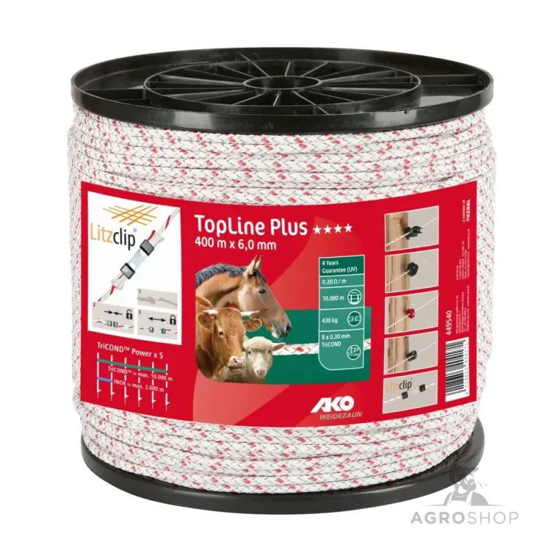 AKO TopLine Plus flätat elstängselrep 6 mm 400 m